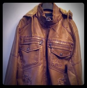 PU Leather Hooded jacket